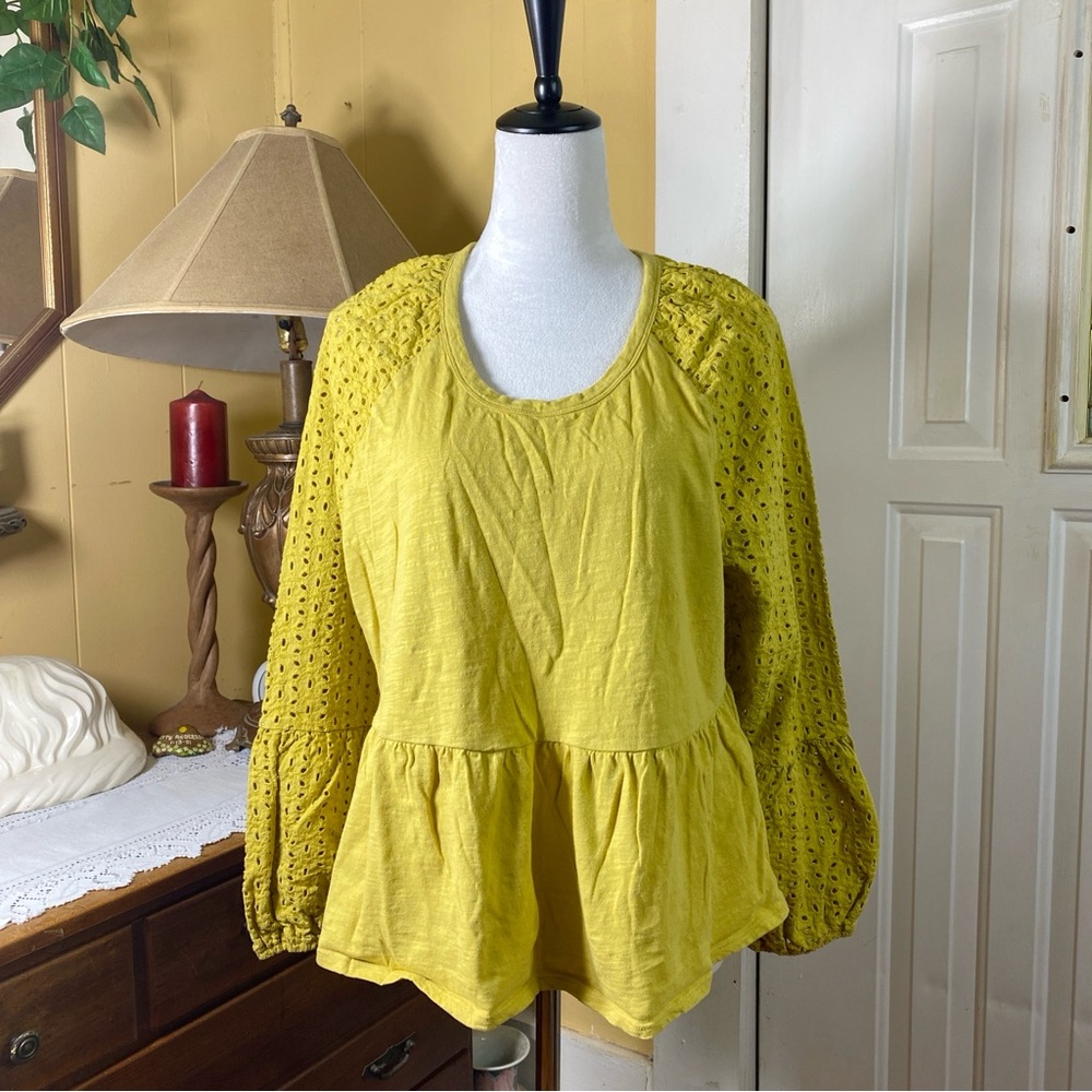 Time And Tru Peplum Top Women’s XL Eyelet Soft Slub Knit Boho Summer